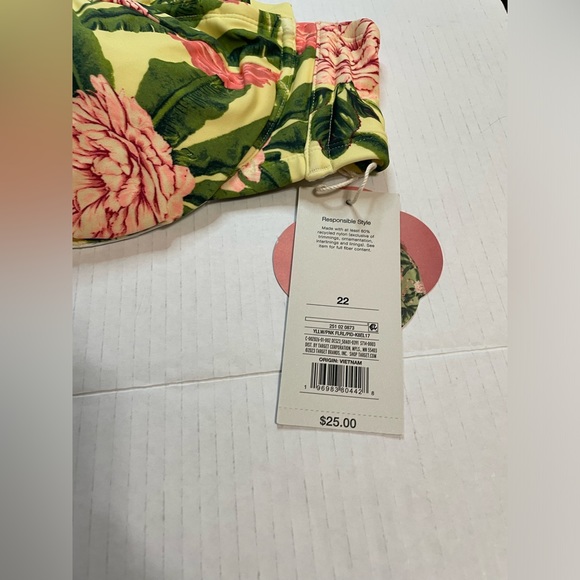 Women’s Agua Bendita Bandeau Bikini Top with Straps NWT Floral Pink and Yellow - Picture 2 of 6